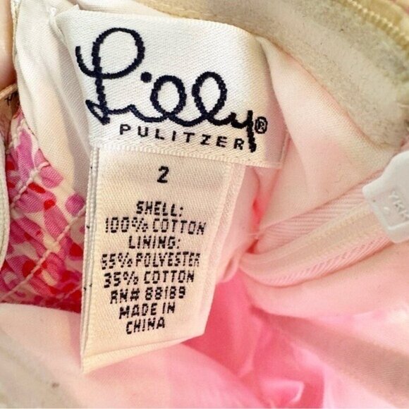 Vintage 90’s Lilly Pulitzer White Label Cotton Strapless Fish Print Dress Pink 2 - Picture 12 of 12